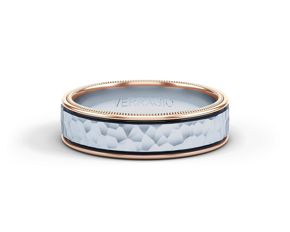Verrgio Hammered White And Rose Gold Wedding Band