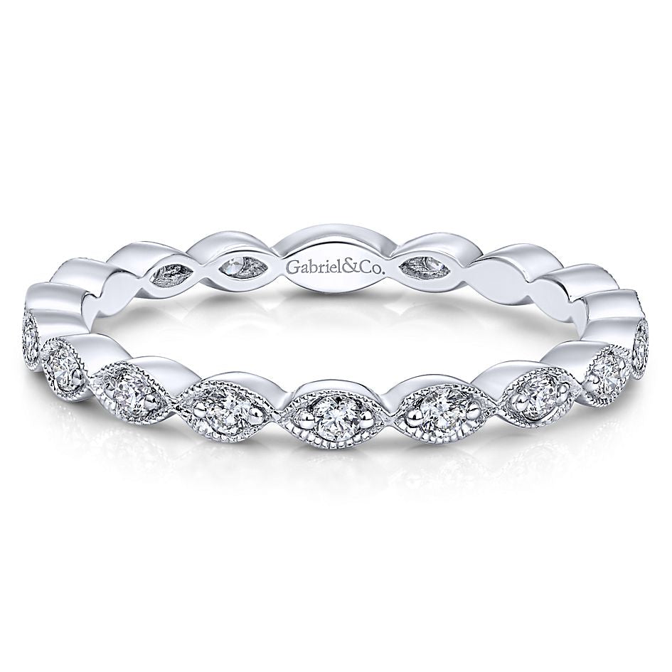 Gabriel & Co White Gold Marquise Station Diamond Stackable Ring