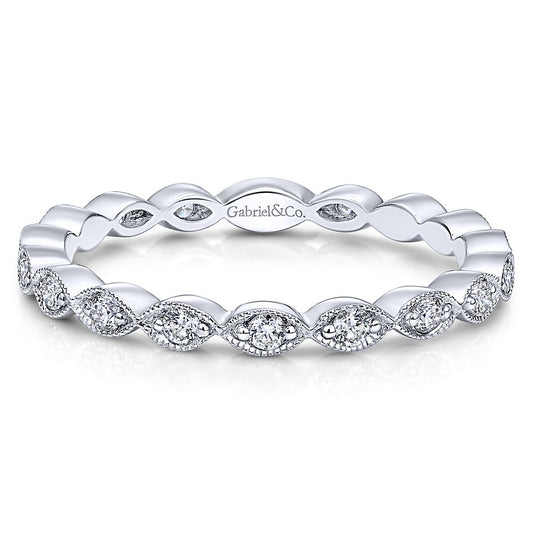 Gabriel & Co White Gold Marquise Station Diamond Stackable Ring