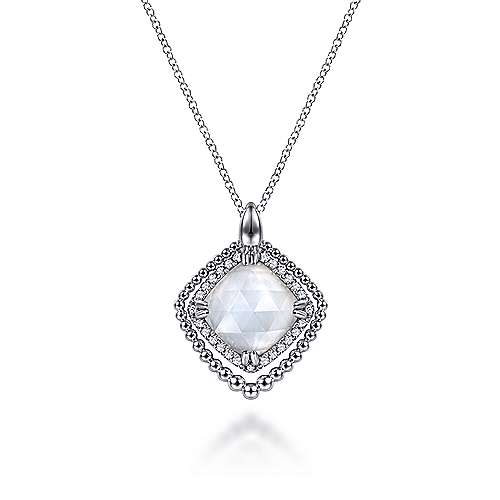 Gabriel & Co Sterling Silver White Sapphire and Rock Crystal and White Mother of Pearl Pendant Necklace