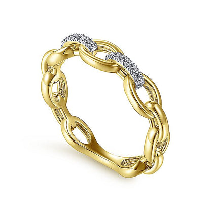 Gabriel & Co Yellow Gold Oval Chain Link Diamond Ring