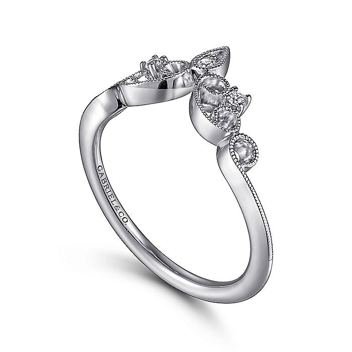 Gabriel & Co. 14 Karat White Gold Curved Filigree Diamond Ring