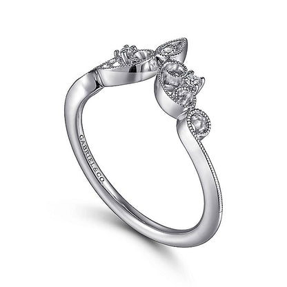 Gabriel & Co. 14 Karat White Gold Curved Filigree Diamond Ring