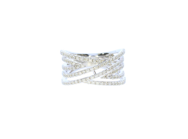 White Gold Cross-Over Diamond Fashion Ring