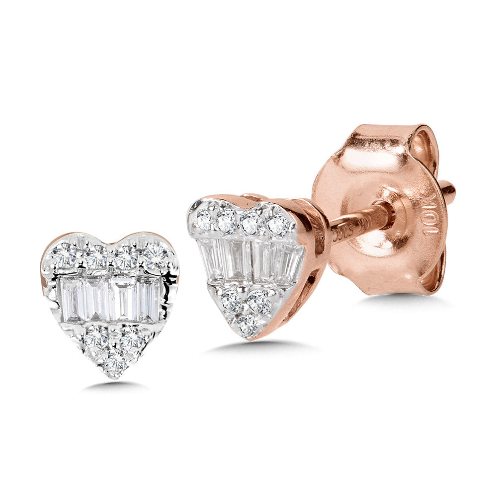 Rose Gold Diamond Heart Earrings - Diamond Earrings