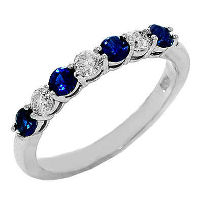 White Gold Diamond and Sapphire Band - Colored Stone Rings - Women's