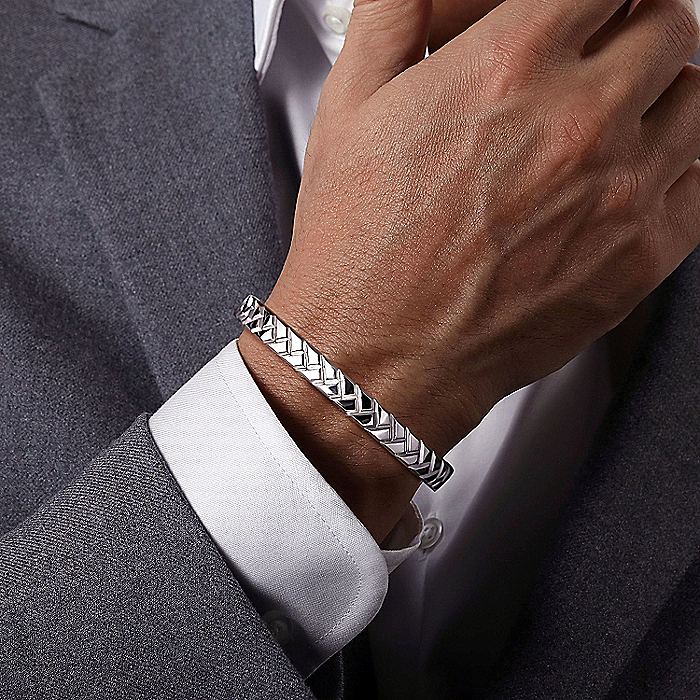 Gabriel & Co Sterling Silver Faceted Open Cuff Bracelet - Gents Bracelet