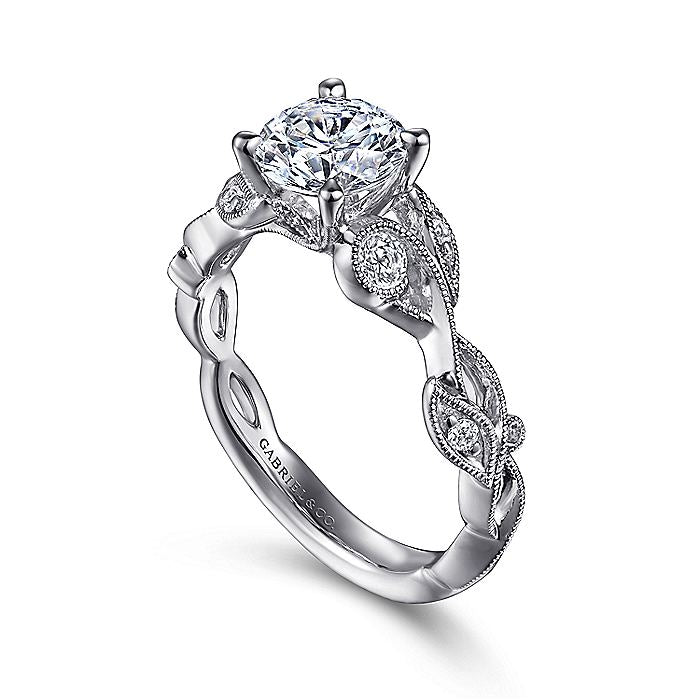 Gabriel & Co. 14 Karat White Gold Floral Round Semi-Mount Engagement Ring - Diamond Semi-Mount Rings