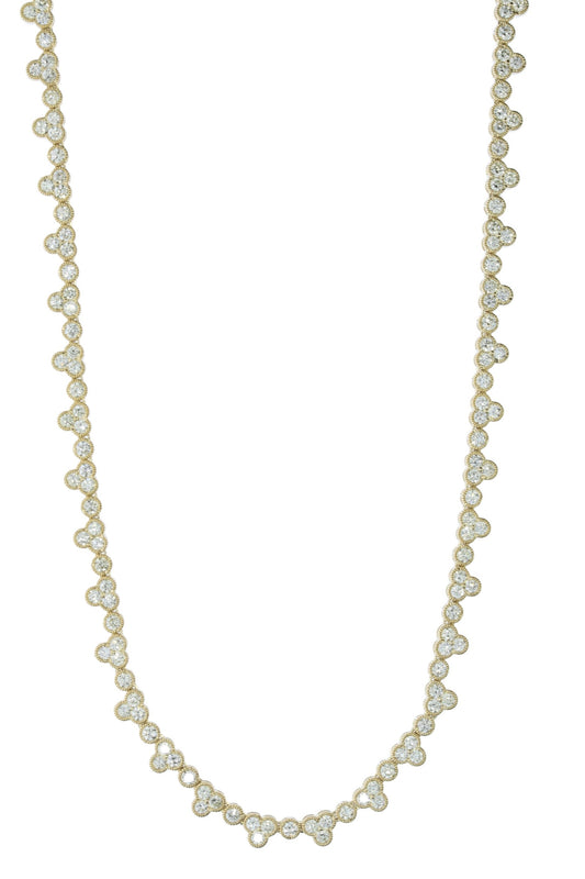 Yellow Gold Diamond Clover 18 Inch Tennis Necklace