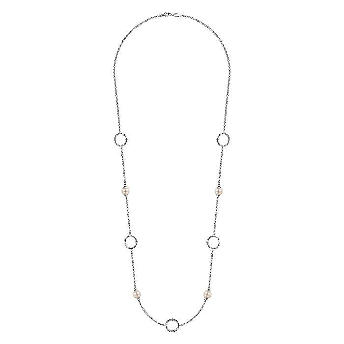 Gabriel & Co Sterling Silver Pearl and Open Circle Station Necklace