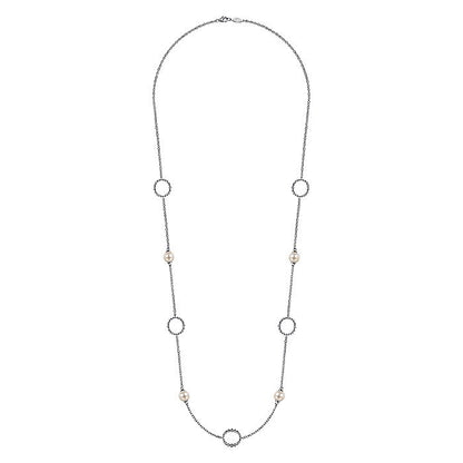 Gabriel & Co Sterling Silver Pearl and Open Circle Station Necklace