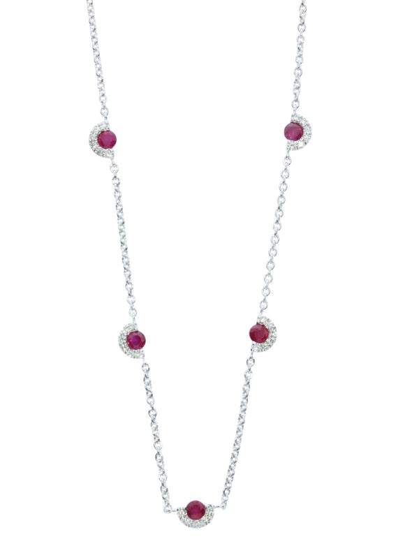 White Gold Ruby and Diamond Station Necklace