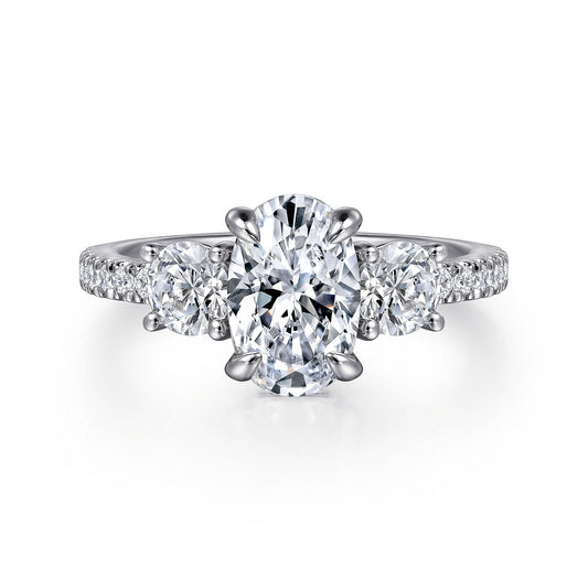 Gabriel & Co. White Gold Oval Three Stone Semi-Mount Engagement Ring