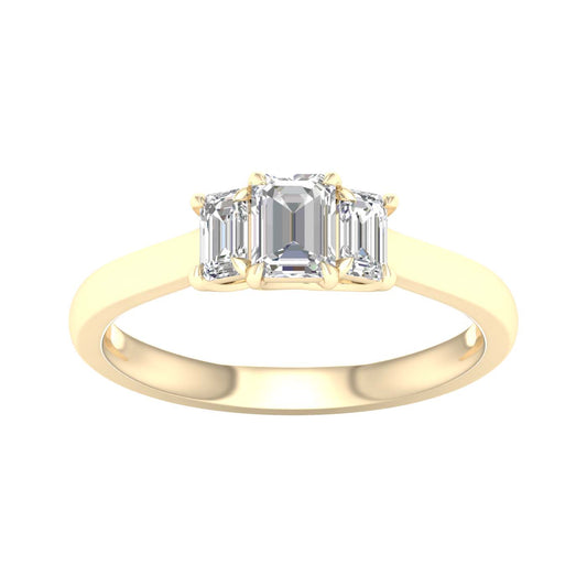 Yellow Gold Laboratory Grown Three Stone Emerald Cut Engagement Ring - Diamond Engagement Rings