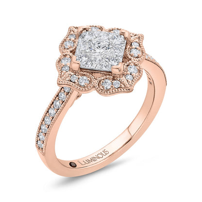 Luminous Rose And White Gold Flower Shape Engagement Ring - Diamond Engagement Rings
