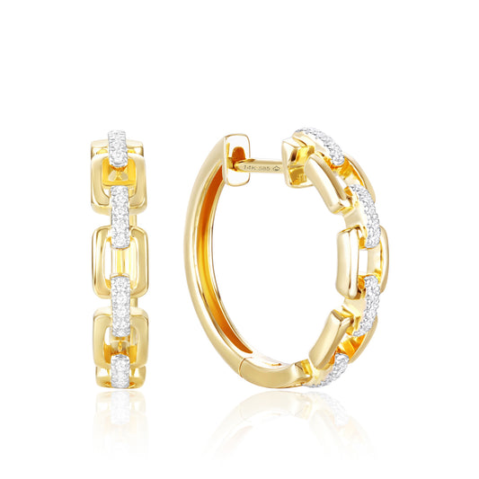 Luvente Yellow Gold Chain Link Diamond Hoop Earrings