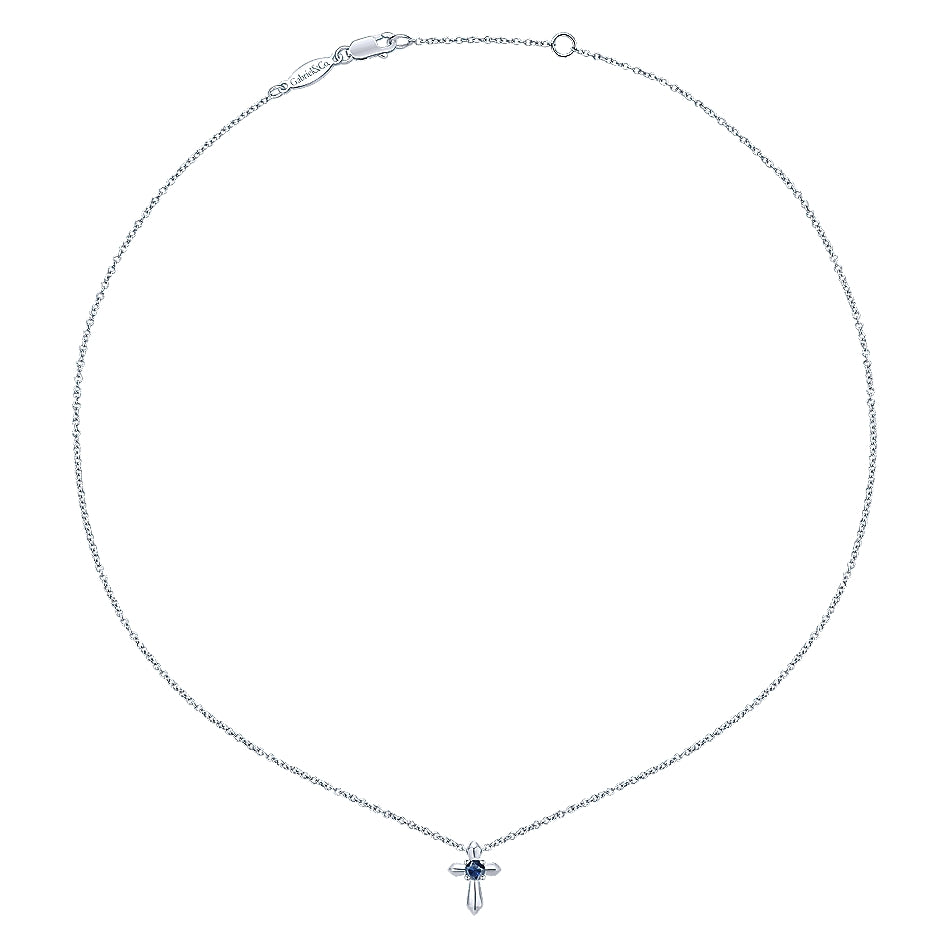 Gabriel & Co Sterling Silver Round Sapphire Cross Necklace