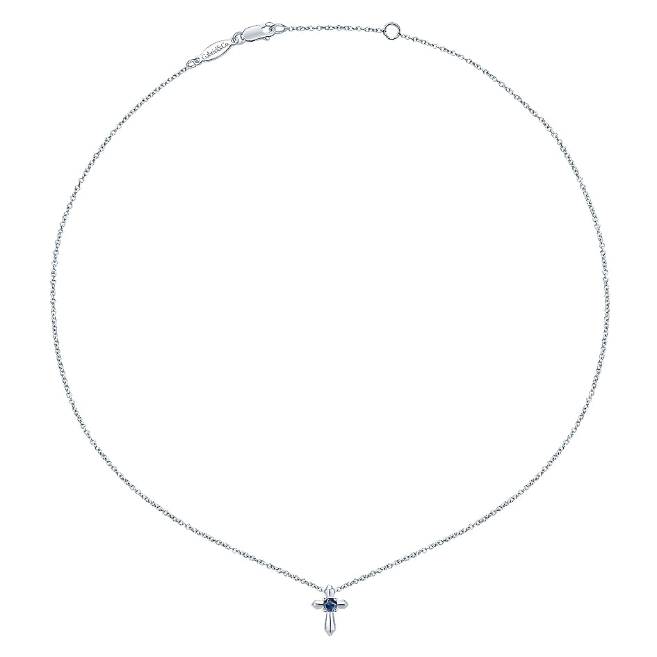 Gabriel & Co Sterling Silver Round Sapphire Cross Necklace - Silver Necklace