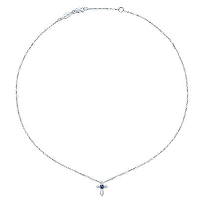 Gabriel & Co Sterling Silver Round Sapphire Cross Necklace - Silver Necklace