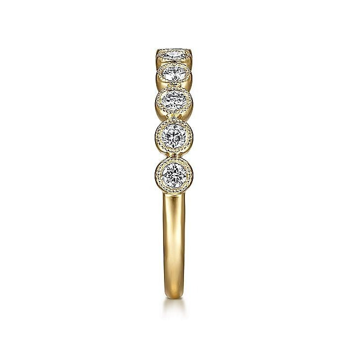 Gabriel & Co Yellow Gold Millgrain Bezel Diamond Stackable Ring