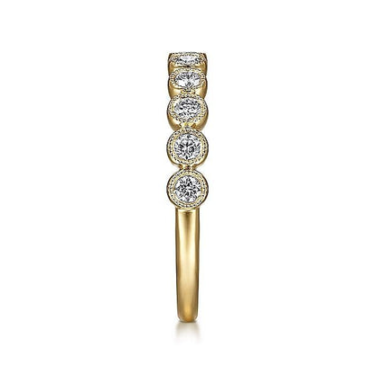 Gabriel & Co Yellow Gold Millgrain Bezel Diamond Stackable Ring