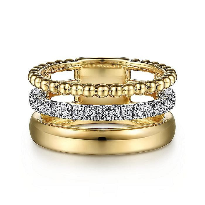 Gabriel & Co. Yellow and White Gold Diamond Bujukan Stacked Ring