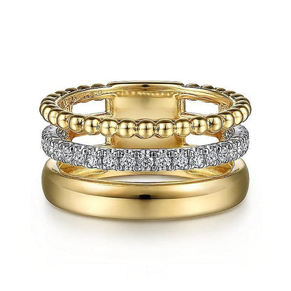Gabriel & Co. Yellow and White Gold Diamond Bujukan Stacked Ring