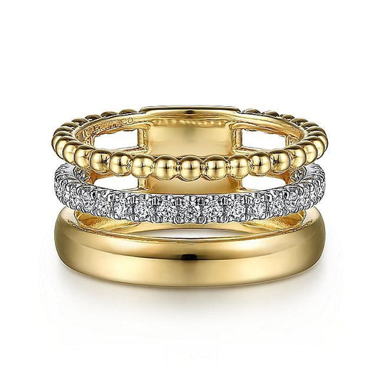 Gabriel & Co. Yellow and White Gold Diamond Bujukan Stacked Ring