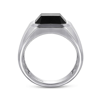 Gabriel & Co. Sterling Silver Wide Signet Ring with a Faceted Black Onyx