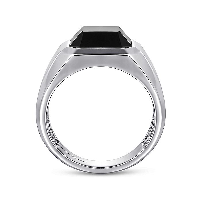 Gabriel & Co. Sterling Silver Wide Signet Ring with a Faceted Black Onyx