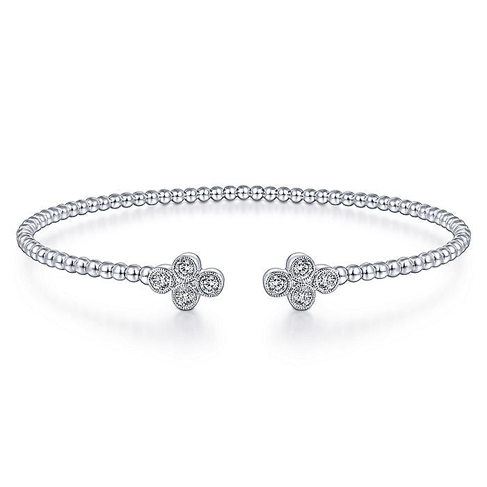 Gabriel & Co. White Gold Bujukan Split Cuff Bracelet with Quatrefoil Diamond Endcaps
