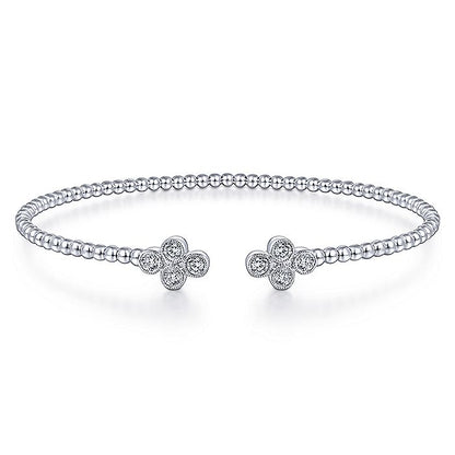 Gabriel & Co. White Gold Bujukan Split Cuff Bracelet with Quatrefoil Diamond Endcaps