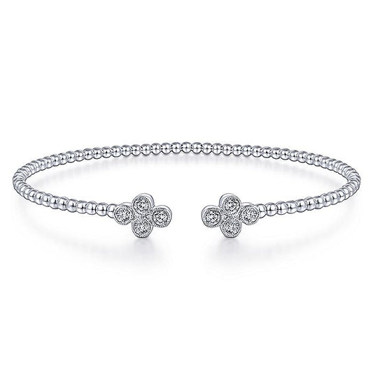 Gabriel & Co. White Gold Bujukan Split Cuff Bracelet with Quatrefoil Diamond Endcaps