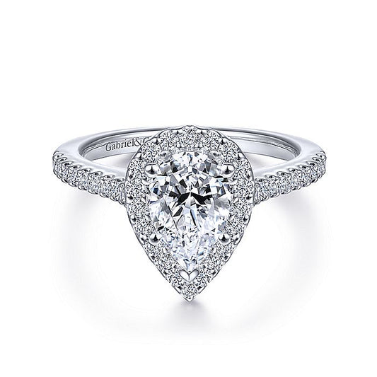 Gabriel & Co White Gold Pear Shaped Halo Semi-Mount Engagement Ring