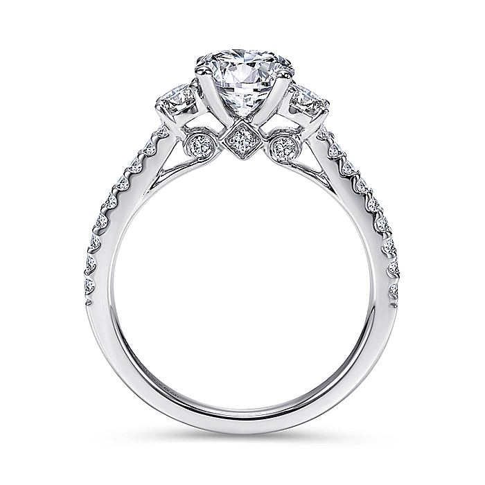 Gabriel & Co. 14 Karat White Gold Three Stone Style Semi-Mount Engagement Ring