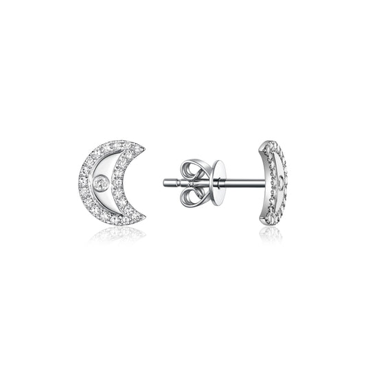 Luvente White Gold Diamond Moon Earrings - Diamond Earrings