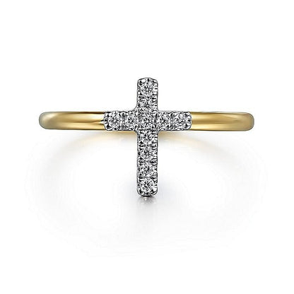 Gabriel & Co. Yellow and White Gold Diamond Cross Ring - Diamond Fashion Rings - Women's