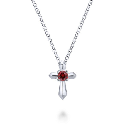 Gabriel & Co Sterling Silver Round Ruby Cross Necklace