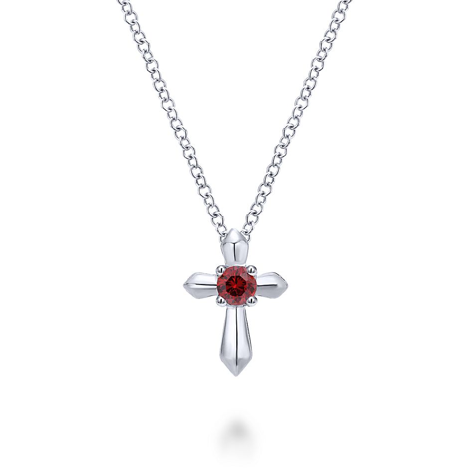 Gabriel & Co Sterling Silver Round Ruby Cross Necklace - Colored Stone Necklace