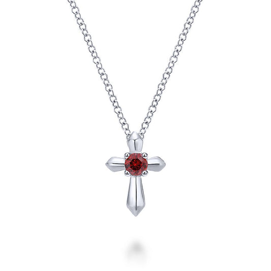 Gabriel & Co. Silver Cross Birthstone Necklace - Colored Stone Necklace