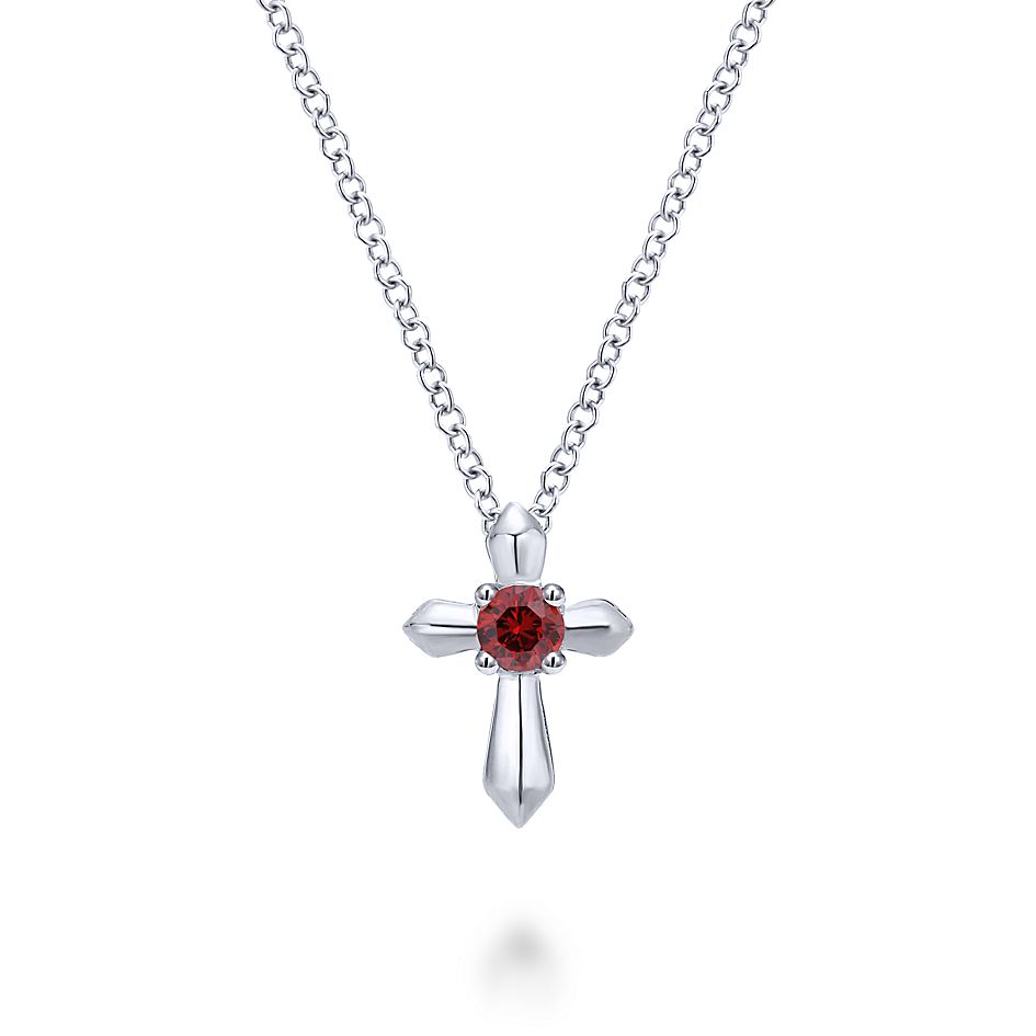 Gabriel & Co. Silver Cross Birthstone Necklace