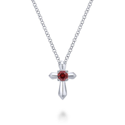 Gabriel & Co. Silver Cross Birthstone Necklace