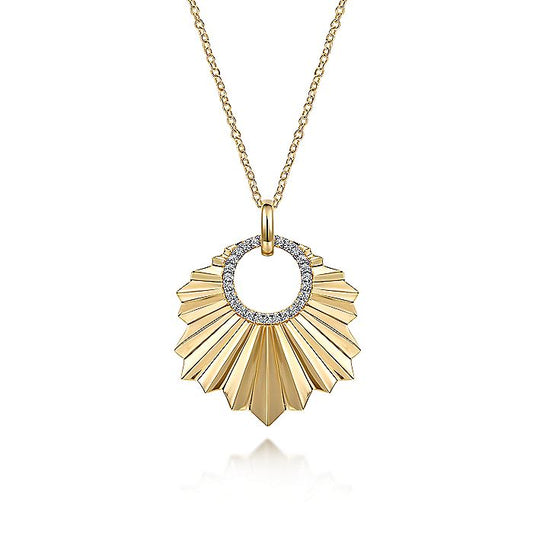 Gabriel & Co. 14 Karat Yellow Gold Diamond Cut Textured Leaf Pendant