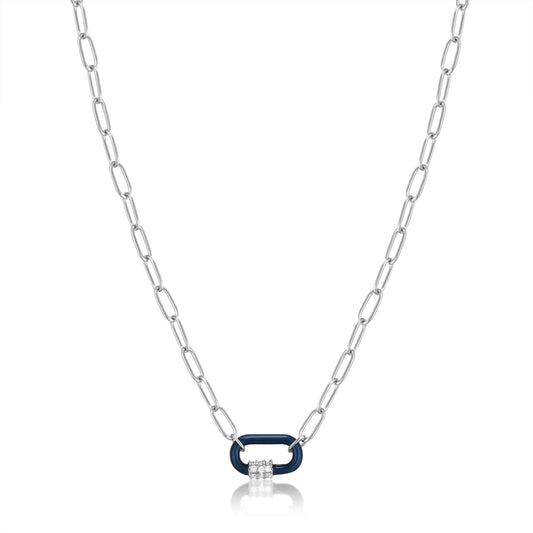 Ania Haie Navy Blue Enamel Carabiner Silver Necklace - Silver Necklace