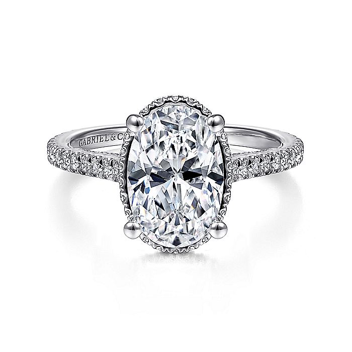 Gabriel & Co. 14 Karat White Gold Diamond Halo Semi-Mount Engagement Ring - Diamond Semi-Mount Rings