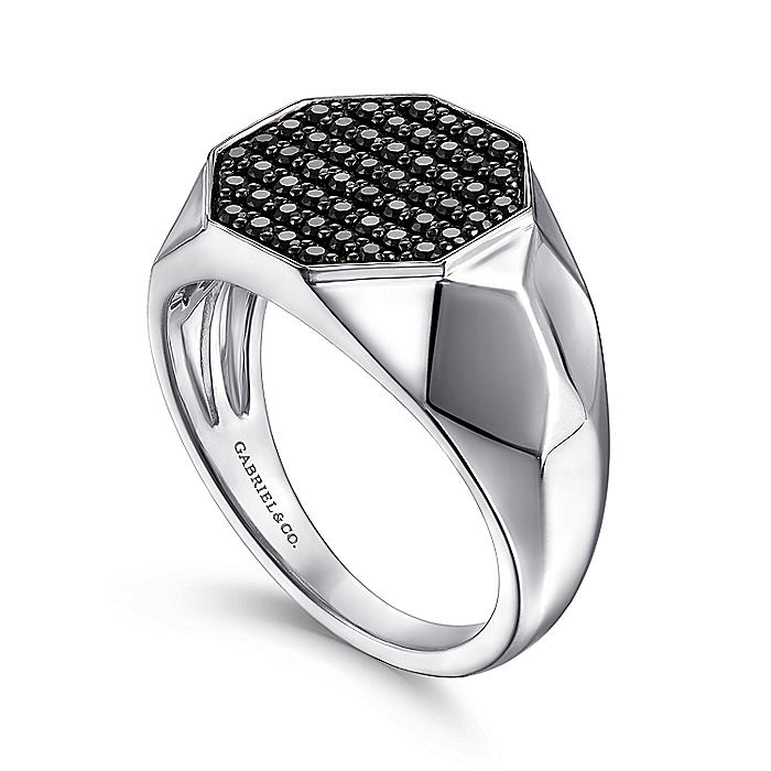 Gabriel & Co Sterling Silver Faceted Ring with Pavé Black Spinel - Gents Silver Ring