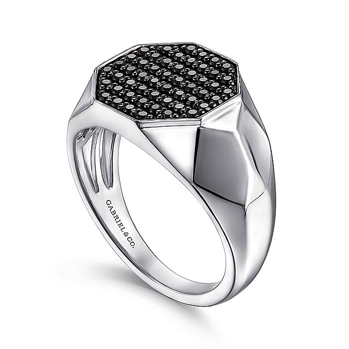 Gabriel & Co Sterling Silver Faceted Ring with Pavé Black Spinel