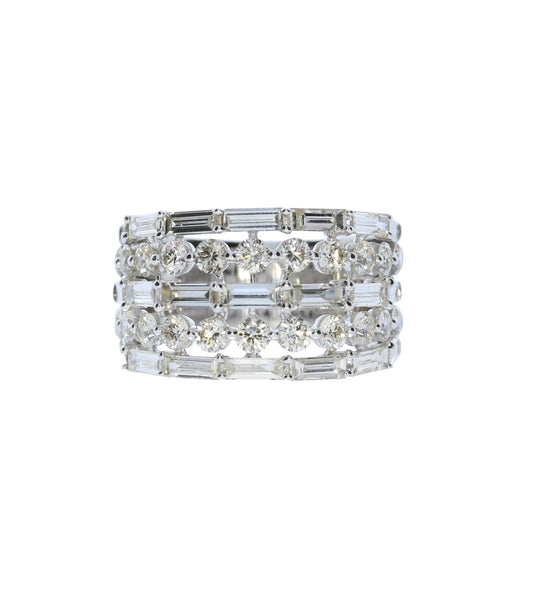White Gold Baguette and Round Diamond Fashion Ring - Diamond Fashion Rings - Women's