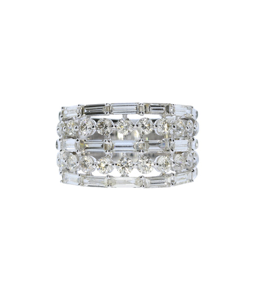 White Gold Baguette and Round Diamond Fashion Ring