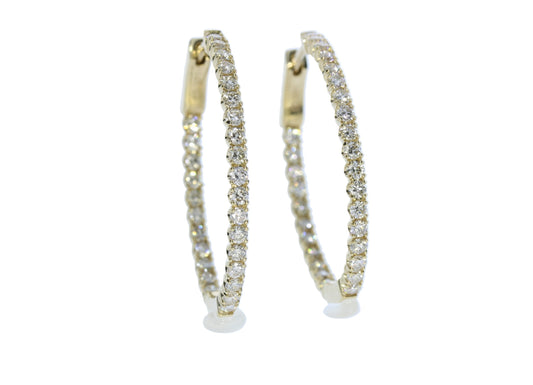 Yellow Gold Oval Shape In and Out Hoop Earrings